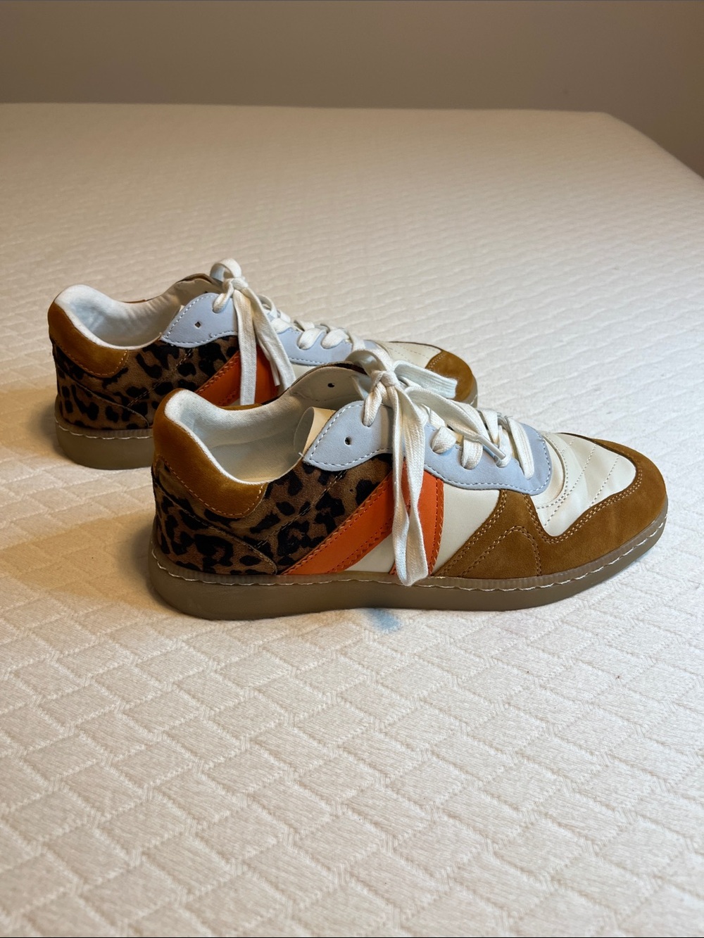 MIA Leopard & Orange Accent White Leather Sneakers